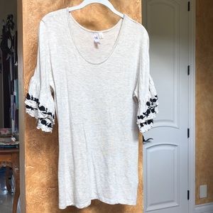 Long light flowy top with ruffle quarter sleeves